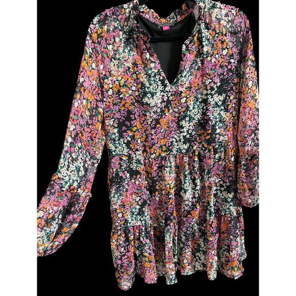NWT Vince Camuto Women's Lightweight Three Tier Mini Dress Black/Multi, Medium - Picture 2 of 8